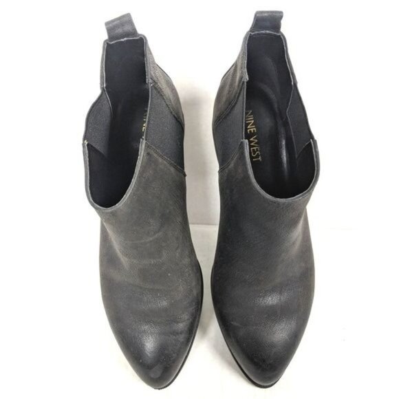 Nine West Ankle Boots Womens 6 Leather Slip On Pointed Toe Black Nwnolynn - Picture 3 of 7